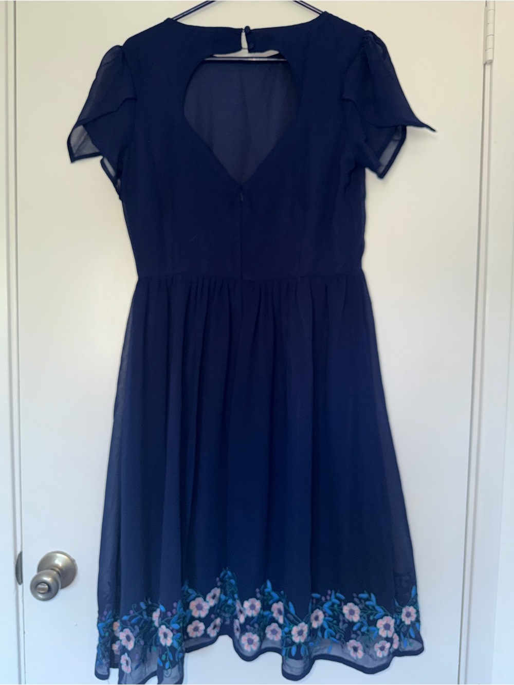 Frack and Frill Navy Blue Embroidered Floral Dress Size 14 Cottagecore Boho - Picture 6 of 8